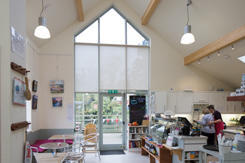 View of the light, bright interior of the Freshford Community Shop & Cafe.