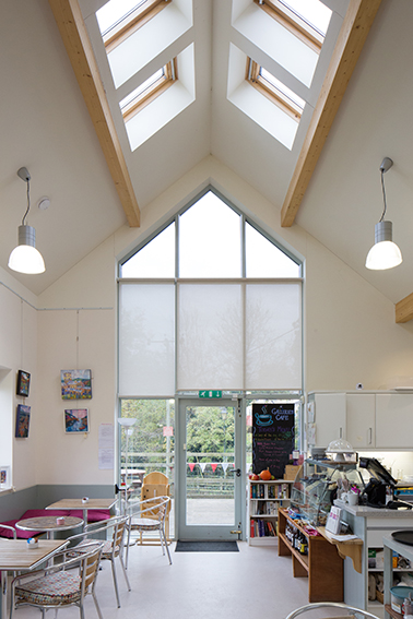 View of the light, bright interior of the Freshford Community Shop & Cafe.