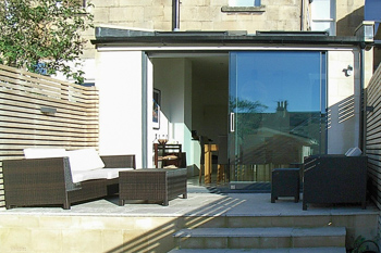 Image showing the clean lines of the contemporary extension to a modest mid-terrace house in Bath.
