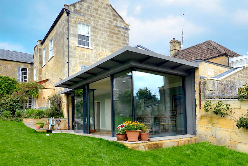 Image of modern glass extension in Bath