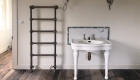 Bathroom flooring, self standing Victorian basin and copper towel rail