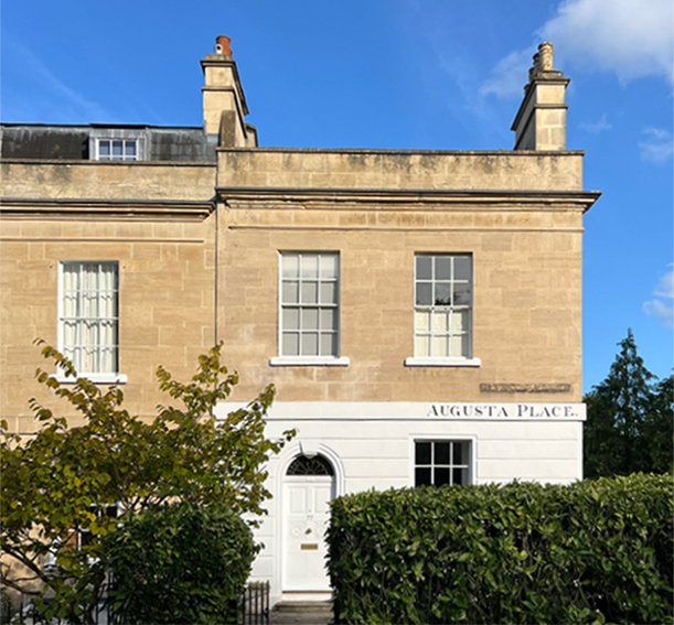 Front view of listed townhouse