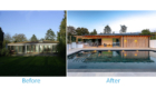 Before and after view of pool house pavillion