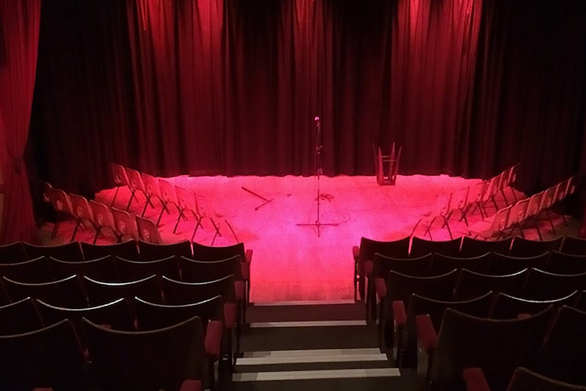 stage lit view of the Rondo Theatre in Bath a community project designed by Jonathan Hetreed.